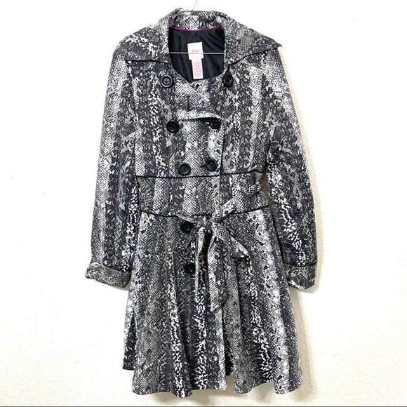 Candie’s Grey Black White Snake Print Tie Belt Trench Style Coat Jacket - Picture 1 of 11